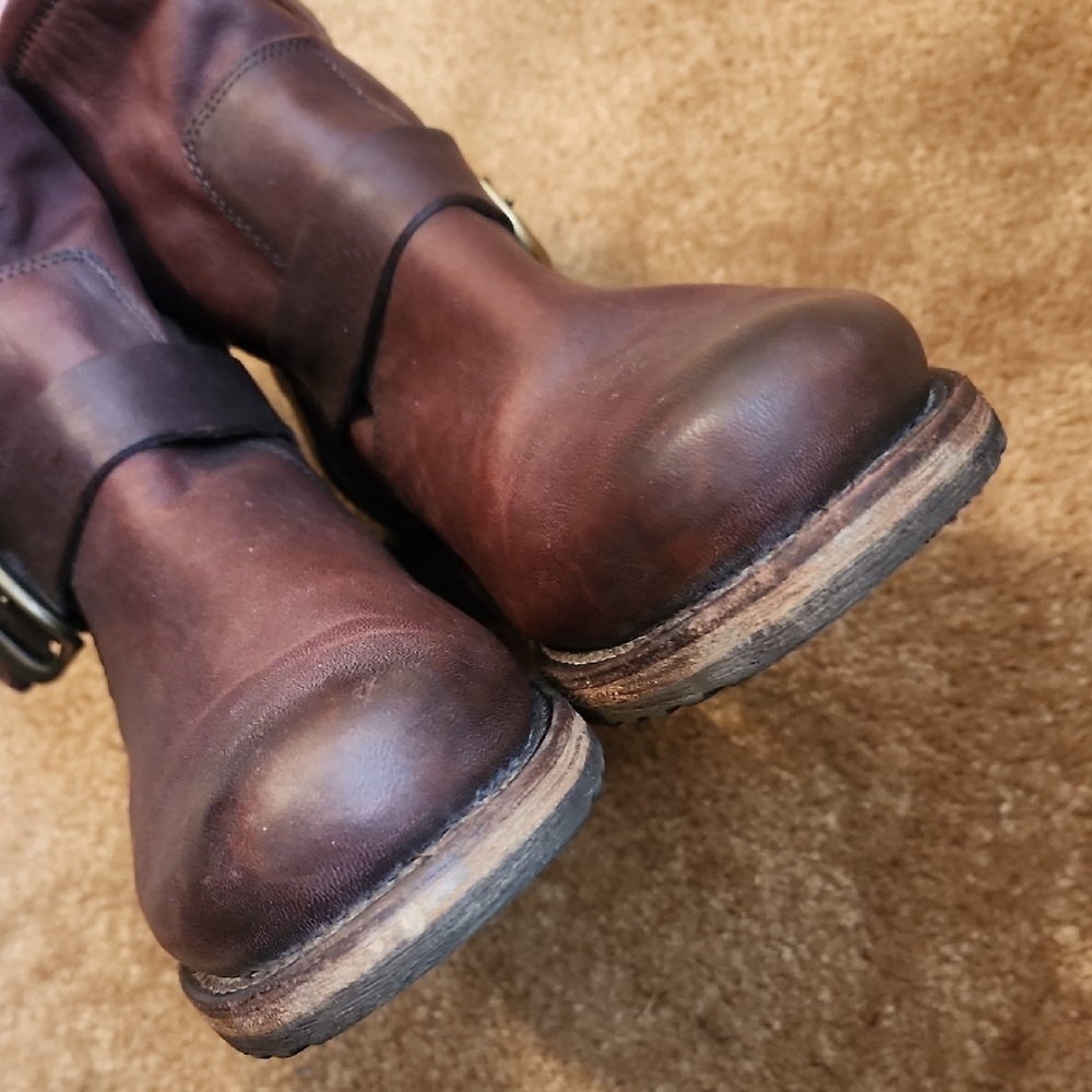 Frye Brown Leather Harness Moto Boots - Picture 4 of 11